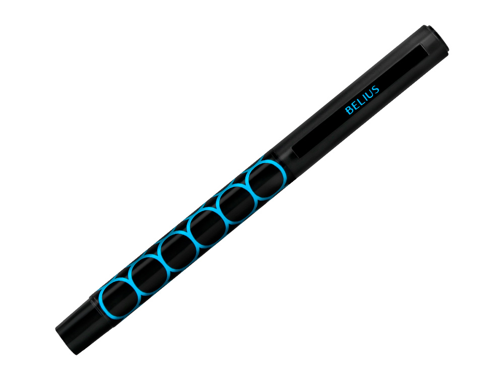 Esferografica belius legacy aluminio desenho circulos azul corpo preto tinta cor azul caixa de design ( Imagem 5 de 8 ) - Preview