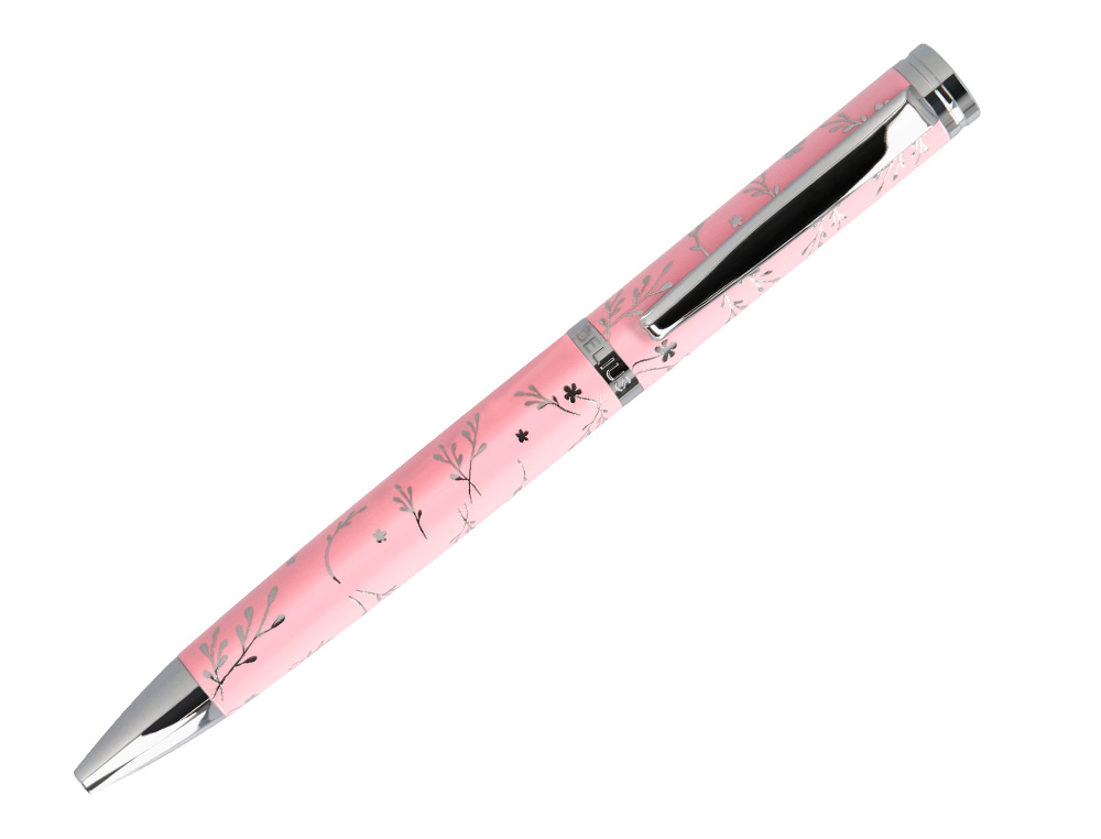 Esferografica belius colecao1 aluminio cor rosa desenho prateado relevo tinta azul caixa de design ( Imagem 5 de 8 ) - Preview