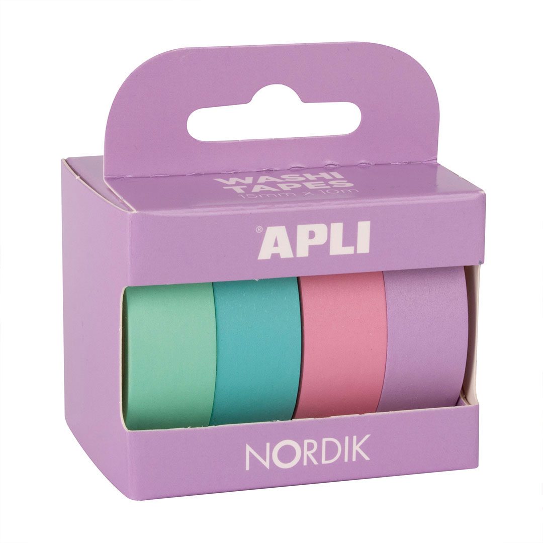 Fita Decorativa Washi Tape 15Mmx10M Cores Pastel (4 Un) Apli Nordik 18816 ( Imagem 2 de 2 ) - Preview