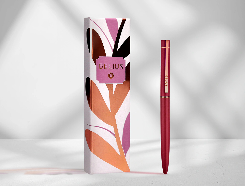 Esferografica belius rose aluminio cor bordeaux ouro rosa tinta azul caixa de design ( Imagem 2 de 15 ) - Preview