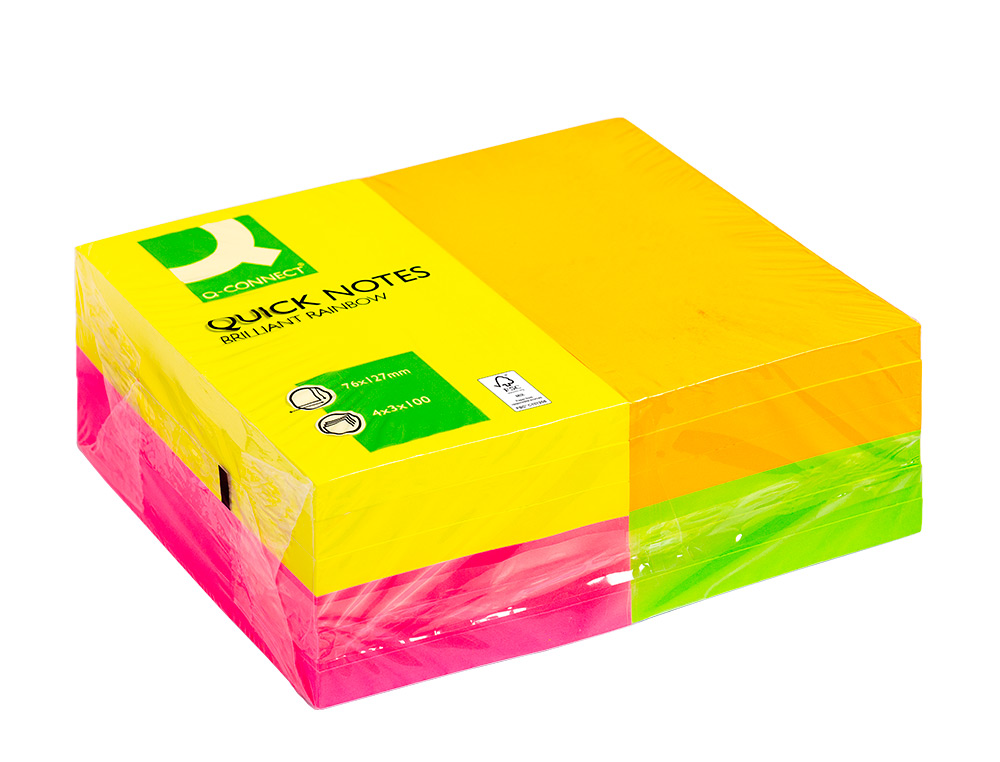 Bloco de notas adesivas q-connect fluorescente 75 x 125 mm ( Imagem 2 de 6 ) - Preview