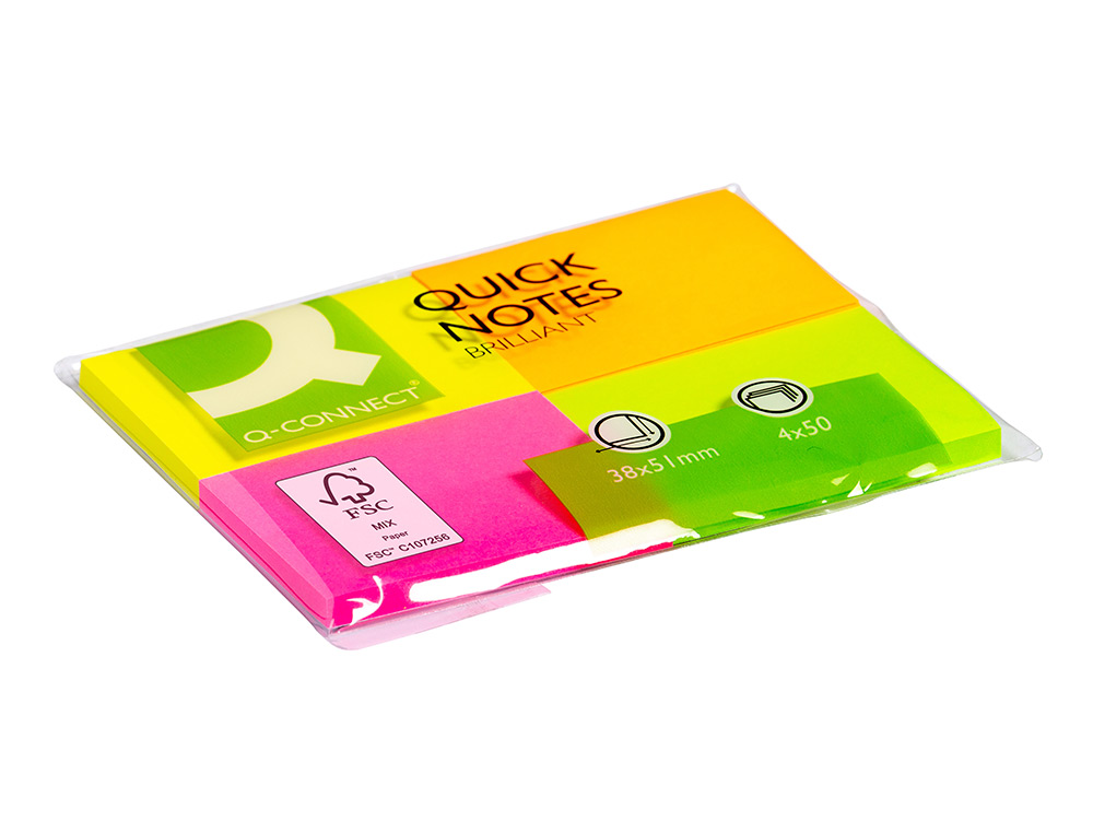 Bloco De Notas Adesivas Q-Connect - Fluorescente 40 x 50 mm ( Imagem 2 de 6 ) - Preview