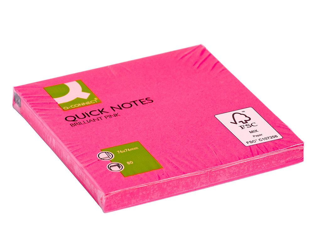 Bloco de notas adesivas q-connect rosa fluorescente 75 x 75 mm (6 unidades) ( Imagem 2 de 6 ) - Preview
