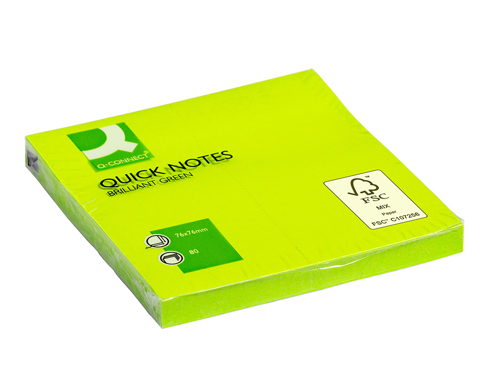 Bloco de notas adesivas q-connect verde fluorescente 75 x 75 mm ( Imagem 2 de 6 ) - Preview