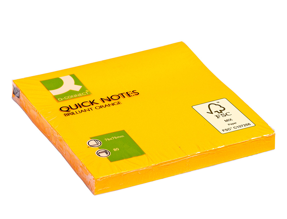 Bloco de notas adesivas Q-connect 75 x 75 mm. Cor de laranja fluorescente ( Imagem 2 de 6 ) - Preview