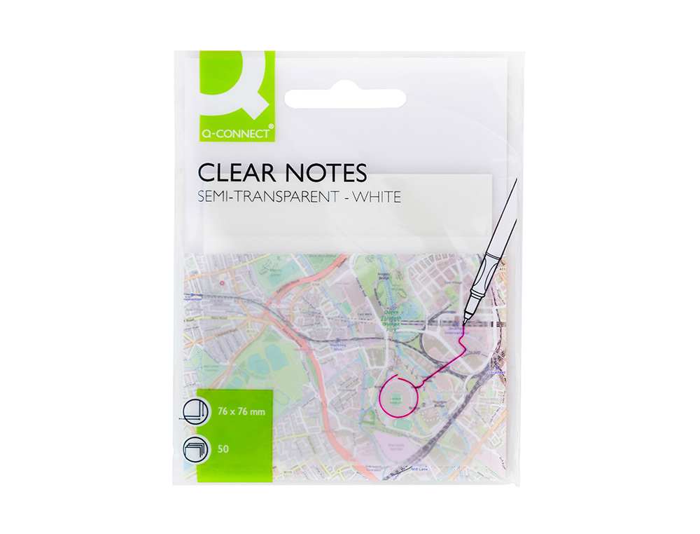 Bloco de notas adesivas q-connect removiveis plastico translucido branco com 50 folhas 76x76 mm ( Imagem 4 de 14 ) - Preview