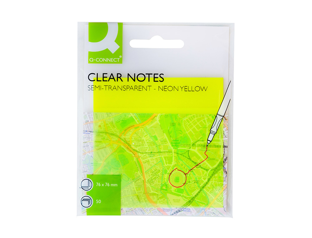 Bloco de notas adesivas q-connect removiveis plastico translucido amarelo neon com 50 folhas 76x76 mm ( Imagem 2 de 12 ) - Preview