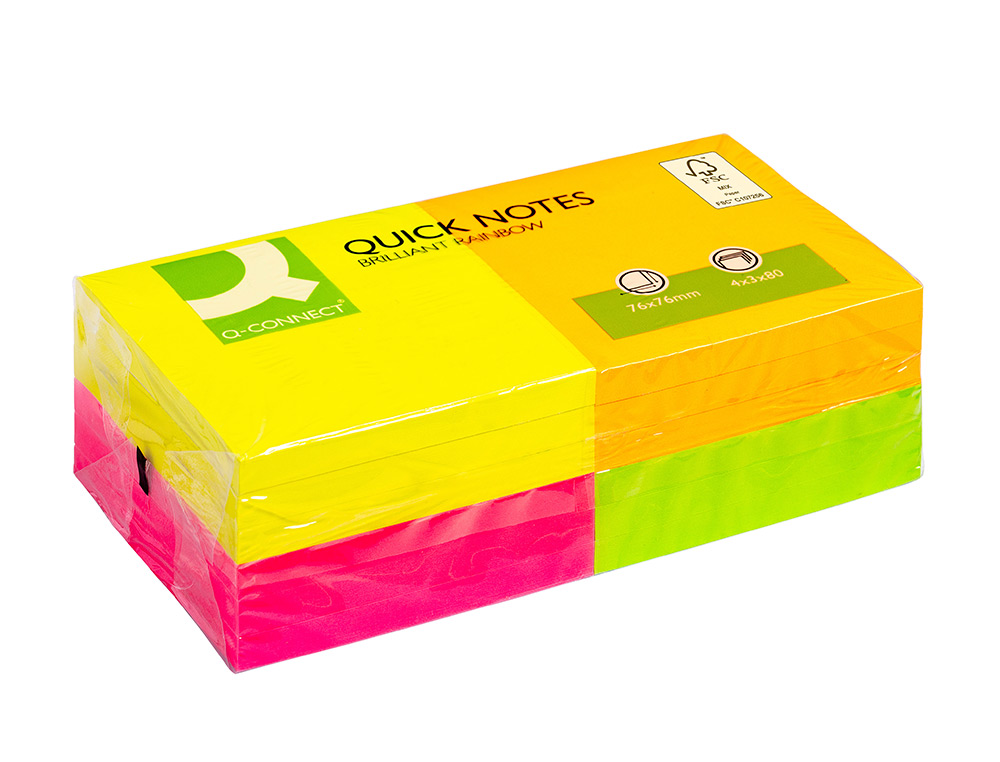 Bloco de notas adesivas q-connect sortido 75 x 75 mm ( Imagem 2 de 6 ) - Preview