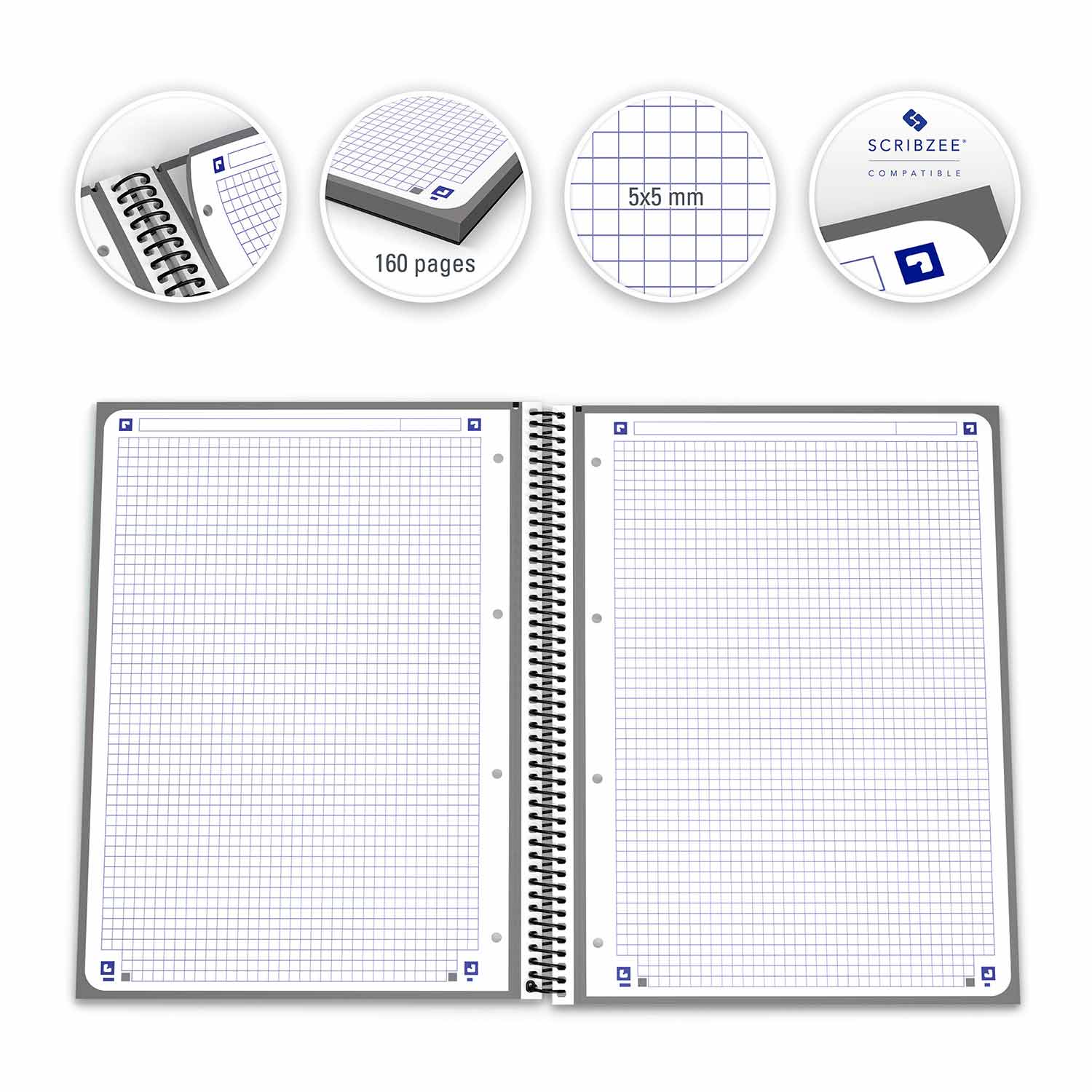 Caderno Espiral A4 Quadriculado Cinza - Capa Extradura Microperfurado ( Imagem 5 de 11 ) - Preview