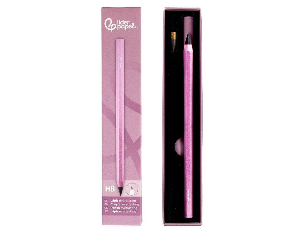 Lapis de grafite liderpapel infinito com borracha aluminio hexagonal rosa ultra resistente 1 ponta de recarga ( Imagem 2 de 10 ) - Preview