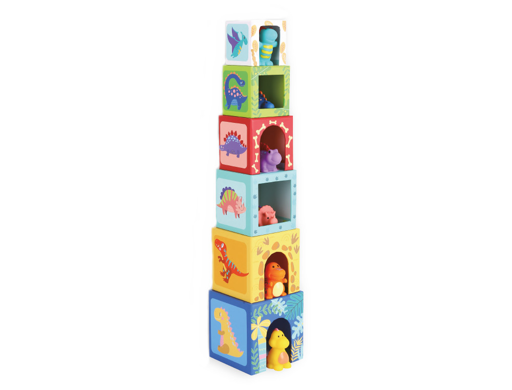 Jogo infantil imaginovo cubos empilhaveis ninhos dinossauros +12 meses 12 pecas 13x13x13cm ( Imagem 2 de 12 ) - Preview