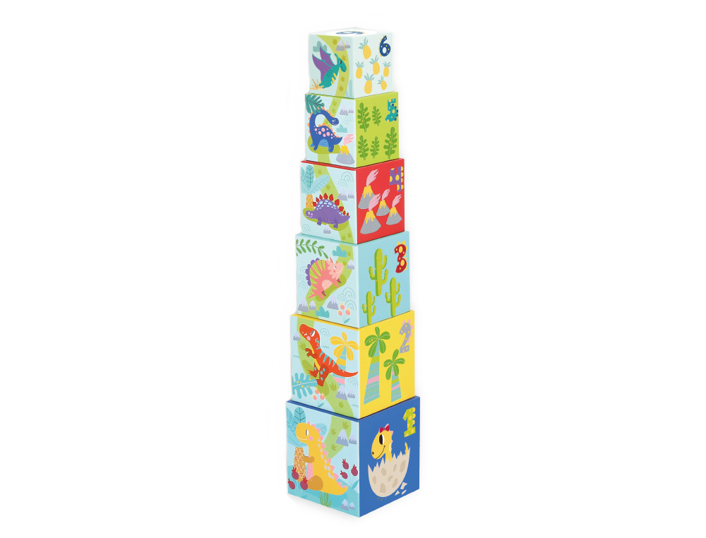 Jogo infantil imaginovo cubos empilhaveis ninhos dinossauros +12 meses 12 pecas 13x13x13cm ( Imagem 3 de 12 ) - Preview