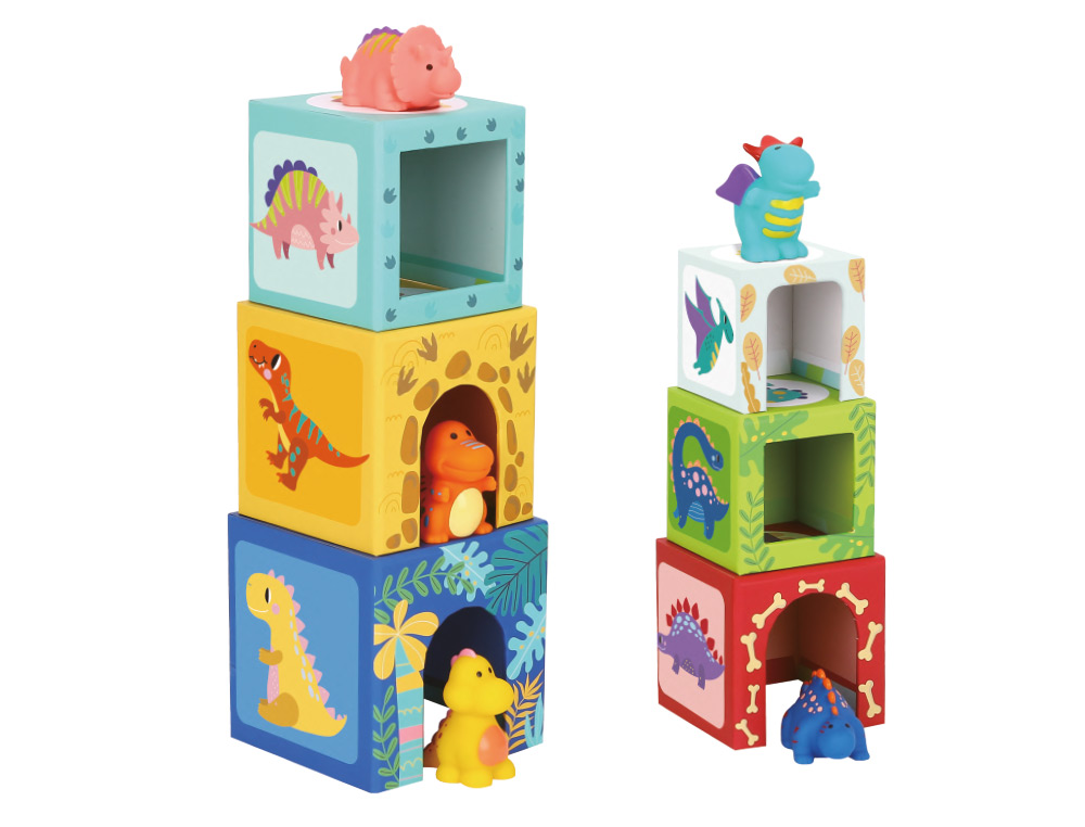 Jogo infantil imaginovo cubos empilhaveis ninhos dinossauros +12 meses 12 pecas 13x13x13cm ( Imagem 5 de 12 ) - Preview