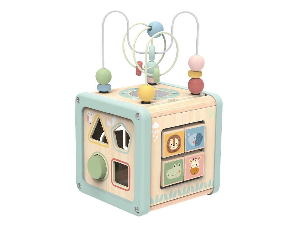 Jogo infantil imaginovo madeira cubo de atividades +18 meses 15,5x15,5x28cm ( Imagem 3 de 10 ) - Preview