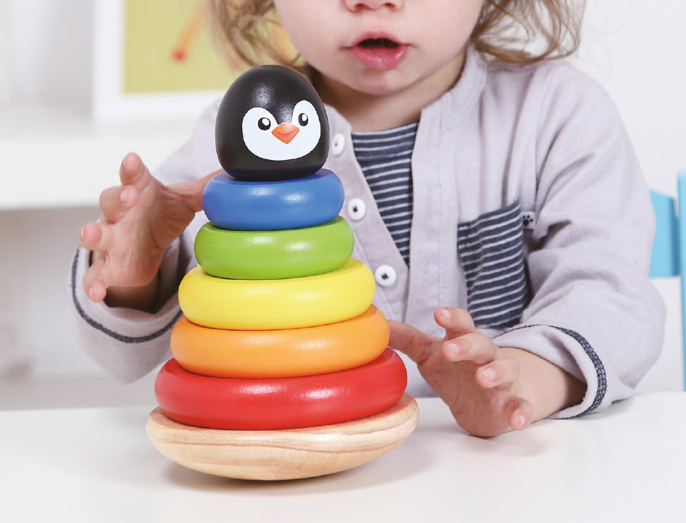 Jogo infantil imaginovo madeira forma de pinguim torre de formas empilhaveis +12 meses 7 pecas 18x12x12cm ( Imagem 4 de 8 ) - Preview
