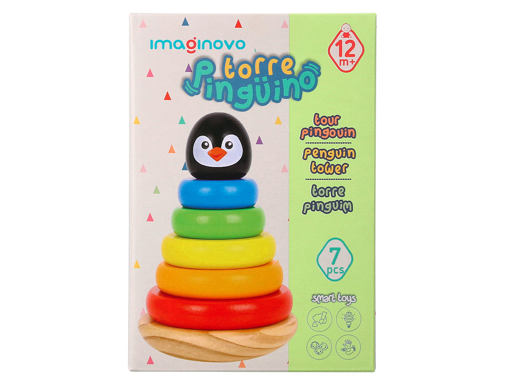 Jogo infantil imaginovo madeira forma de pinguim torre de formas empilhaveis +12 meses 7 pecas 18x12x12cm ( Imagem 5 de 8 ) - Preview