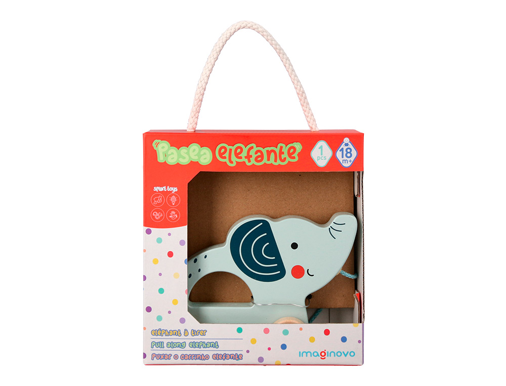 Jogo infantil imaginovo madeira elefante para arrastar com rodas +12 meses 13,4x10x5,4cm ( Imagem 5 de 9 ) - Preview