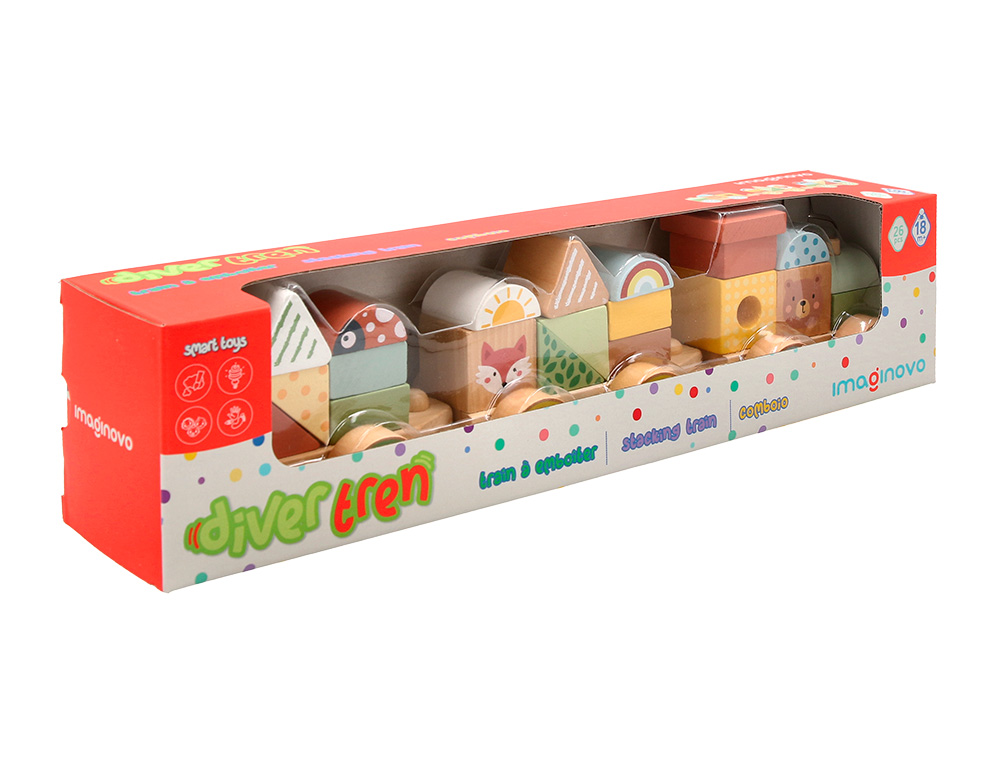 Jogo infantil imaginovo madeira comboio figuras empilhaveis com rodas +18 meses 38x9,5x7,5cm ( Imagem 2 de 9 ) - Preview