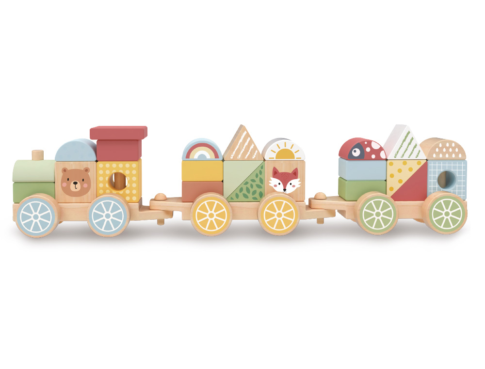 Jogo infantil imaginovo madeira comboio figuras empilhaveis com rodas +18 meses 38x9,5x7,5cm ( Imagem 3 de 9 ) - Preview