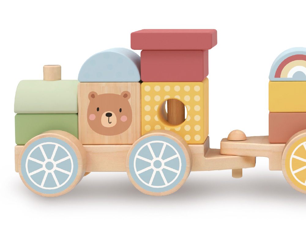 Jogo infantil imaginovo madeira comboio figuras empilhaveis com rodas +18 meses 38x9,5x7,5cm ( Imagem 4 de 9 ) - Preview