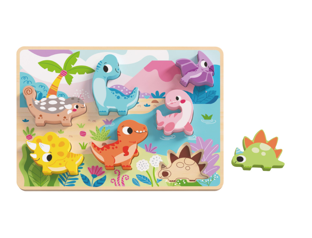 Puzzle infantil imaginovo madeira 3d dinossauros +12 meses 8 pecas 29,5x22x1,7cm ( Imagem 2 de 7 ) - Preview