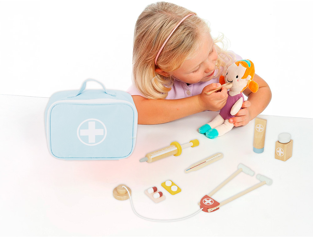 Jogo infantil imaginovo madeira mala de medico +3 anos 11 pecas 24,5x18x10cm ( Imagem 3 de 8 ) - Preview