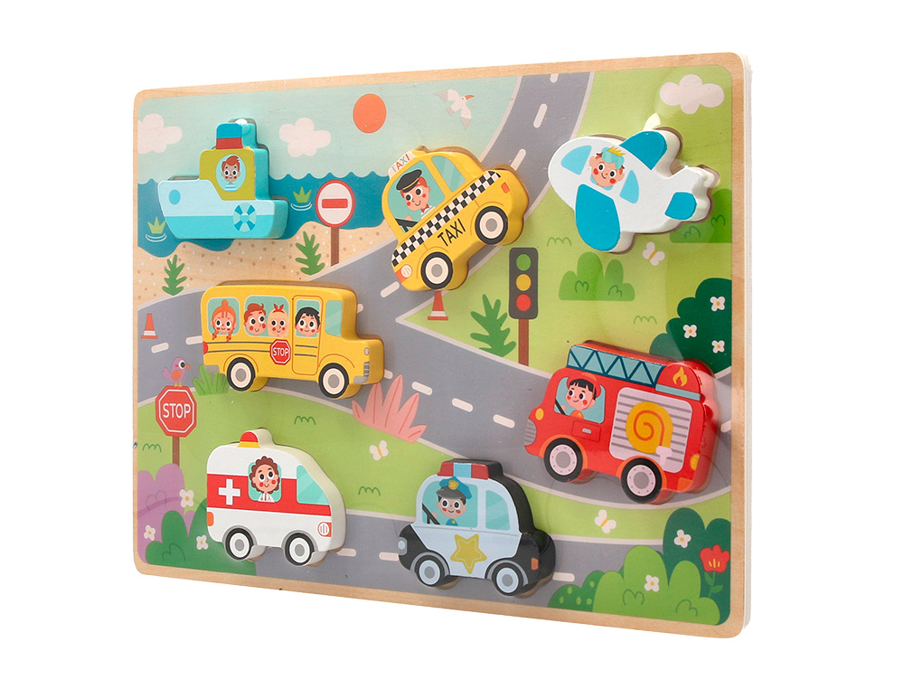 Puzzle infantil imaginovo madeira 3d veiculos +12 meses 8 pecas 29,5x22x1,7cm ( Imagem 2 de 7 ) - Preview