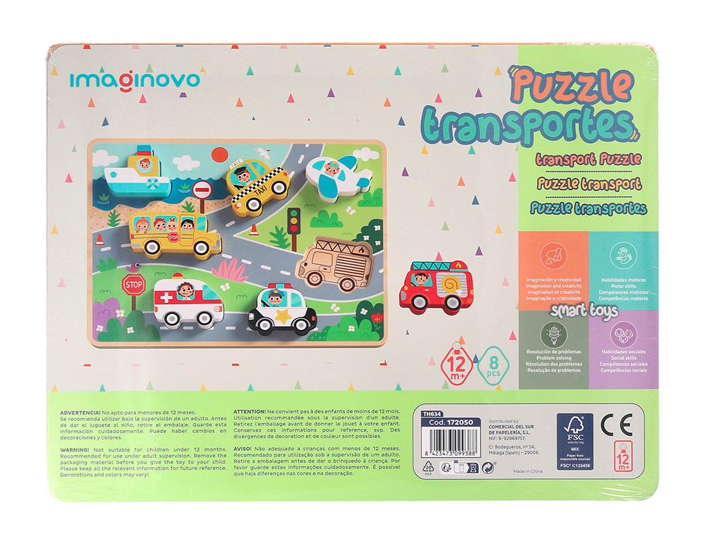Puzzle infantil imaginovo madeira 3d veiculos +12 meses 8 pecas 29,5x22x1,7cm ( Imagem 3 de 7 ) - Preview
