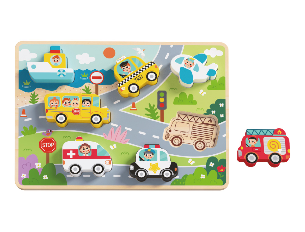 Puzzle infantil imaginovo madeira 3d veiculos +12 meses 8 pecas 29,5x22x1,7cm ( Imagem 4 de 7 ) - Preview