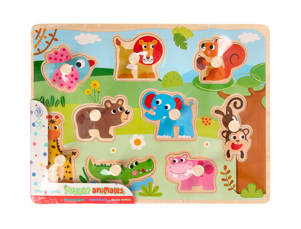 Puzzle infantil imaginovo madeira animais +18 meses 9 pecas 30x22,5x1,5cm ( Imagem 2 de 5 ) - Preview