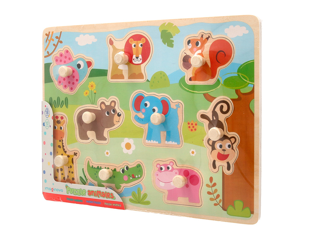Puzzle infantil imaginovo madeira animais +18 meses 9 pecas 30x22,5x1,5cm ( Imagem 4 de 5 ) - Preview