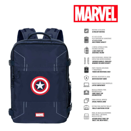 Marvel Capitão América Gears Mochila de Viagem Mercury Grande 47x23x33cm, Azul ( Imagem 4 de 5 ) - Preview