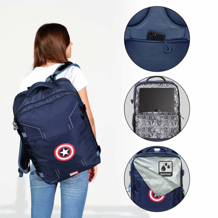Marvel Capitão América Gears Mochila de Viagem Mercury Grande 47x23x33cm, Azul ( Imagem 5 de 5 ) - Preview