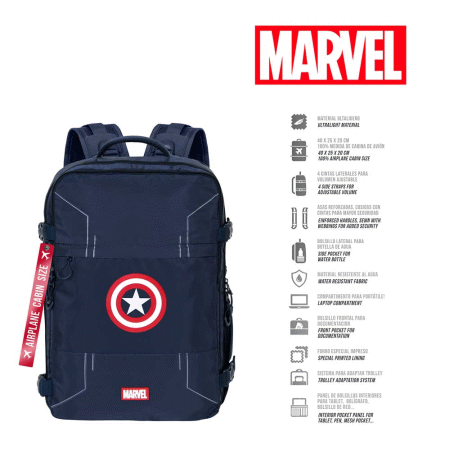 Marvel Capitão América Gears Mochila Mercury Viagem Cabine Avião 40x20x25cm, Azul ( Imagem 3 de 5 ) - Preview