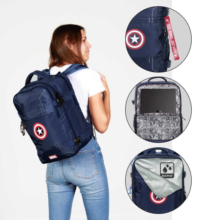 Marvel Capitão América Gears Mochila Mercury Viagem Cabine Avião 40x20x25cm, Azul ( Imagem 5 de 5 ) - Preview