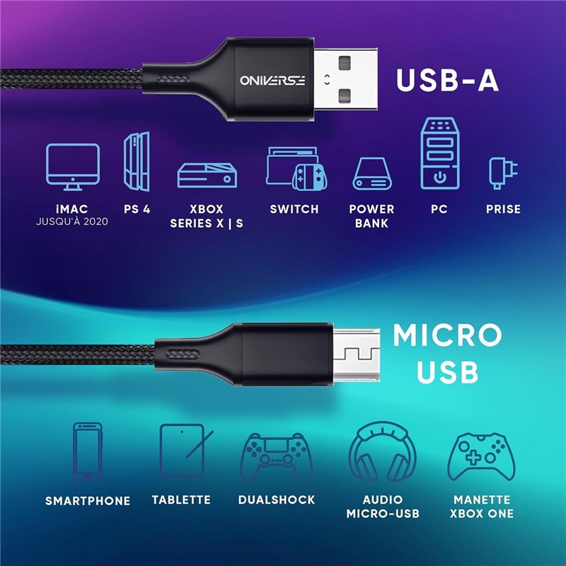 Oniverse - Cabo USB-A to Micro USB (3 Metros) ( Imagem 2 de 2 ) - Preview