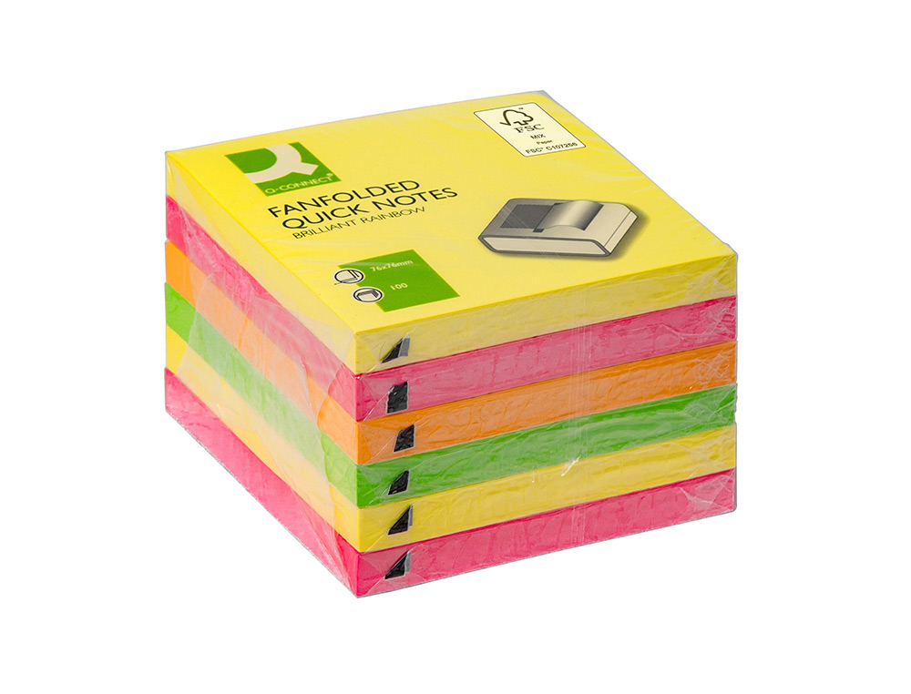 Bloco de notas adesivas q-connect 76x76 mm cores neon sortidas zig-zag (6 unidades) ( Imagem 2 de 3 ) - Preview