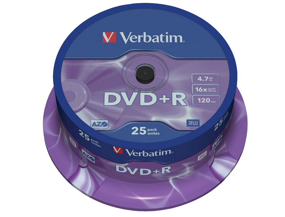 Dvd+r verbatim capacidade 4.7gb velocidade 16x 120 min torre de 25 unidades ( Imagem 2 de 5 ) - Preview