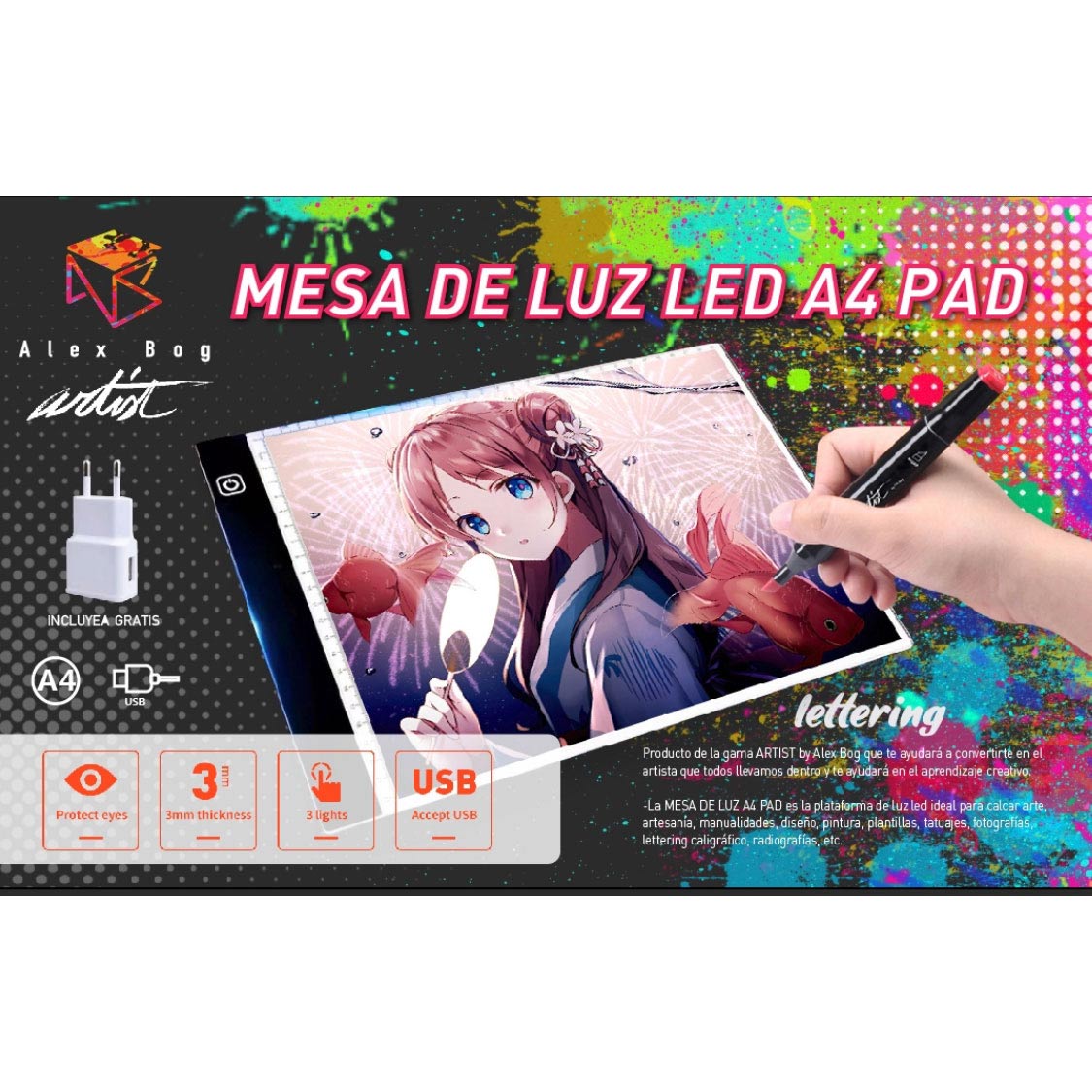 Mesa De Luz Led A4 Pad Roymart Artist By Alex Bog Ab-0334 ( Imagem 2 de 4 ) - Preview