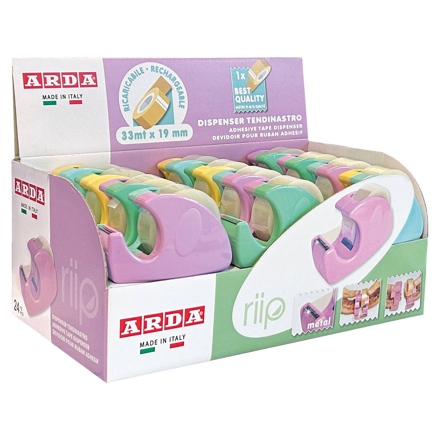 Fita Adesiva Com Desenrolador 33Mx19Mm Arda Keep Colour Pastel Sortido C1347P2 ( Imagem 2 de 2 ) - Preview
