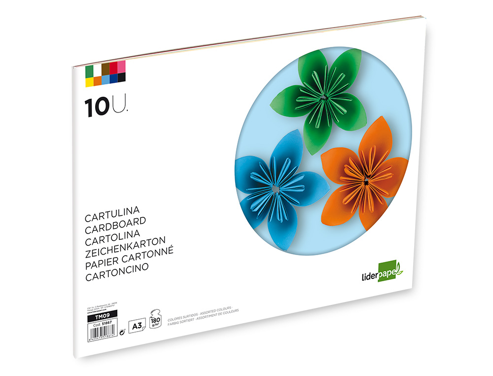 Bloco de trabalhos manuais em cartolina A3 Liderpapel 10 folhas 180g várias cores ( Imagem 5 de 14 ) - Preview