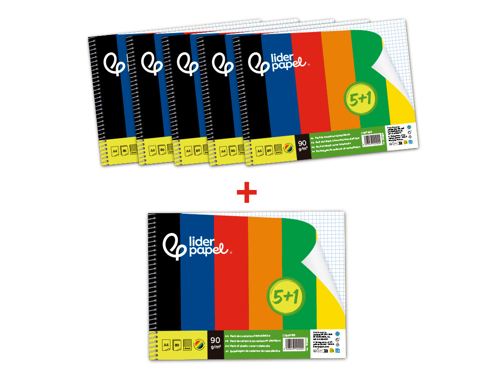 Caderno Espiral Liderpapel  A4 Smart Capa Suave 80 f 75 gr Quadriculado 4mm com Margem Pack 5+1 Cores Sortidas ( Imagem 3 de 9 ) - Preview