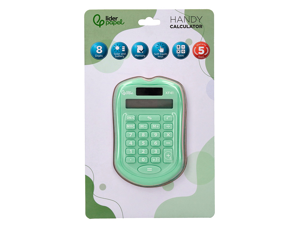 Calculadora liderpapel de bolso xf42 8 digitos solar e pihas cor verde 94x59,5x10,5mm ( Imagem 2 de 13 ) - Preview