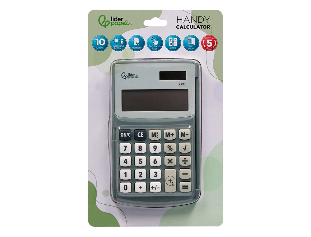 Calculadora liderpapel de bolso xf15 10 digitos com capa solar e pilhas cor cinza 123x75x12 mm ( Imagem 2 de 14 ) - Preview