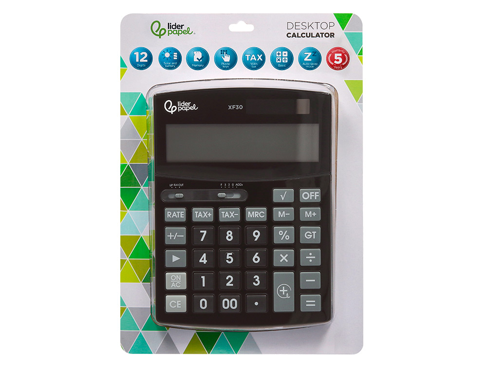 Calculadora liderpapel de secretaria xf30 12 digitos taxas solar e pilhas cor preto 190x140x25 mm ( Imagem 2 de 13 ) - Preview