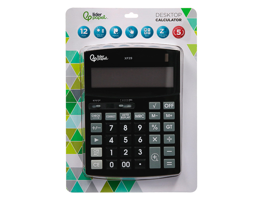 Calculadora liderpapel de secretaria xf29 12 digitos solar e pilhas cor preto 190x140x30 mm ( Imagem 2 de 13 ) - Preview