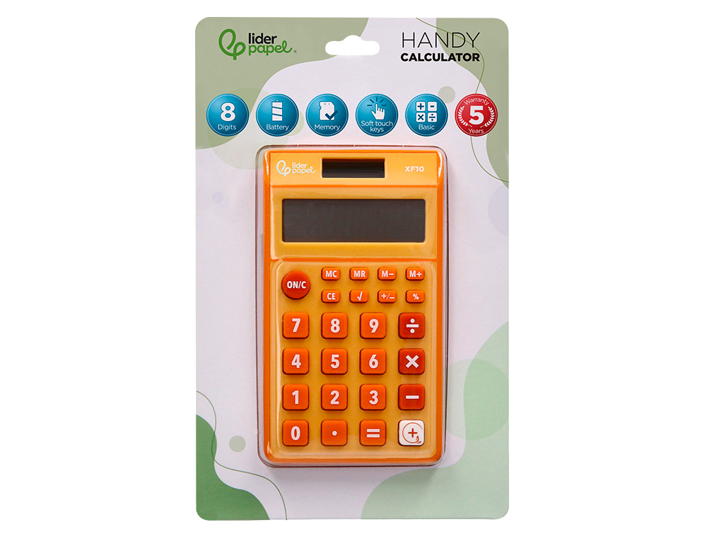 Calculadora liderpapel de bolso xf10 8 digitos solar e pilhas cor laranja 115x65x8 mm ( Imagem 2 de 11 ) - Preview
