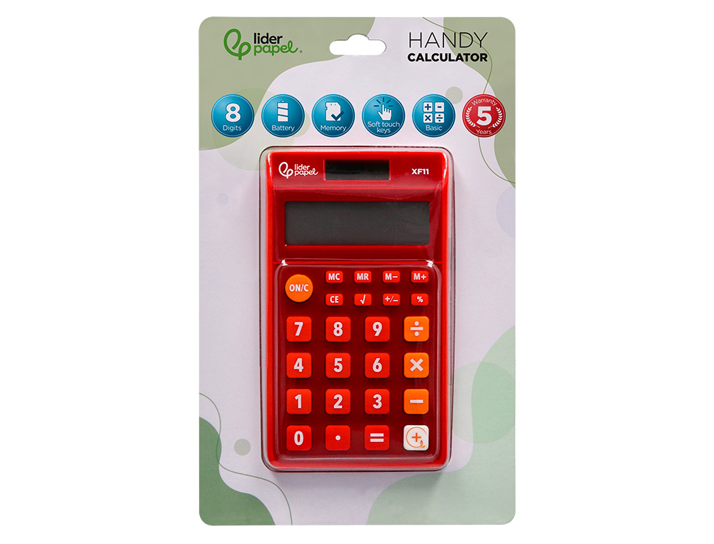 Calculadora liderpapel de bolso xf11 8 digitos solar e pilhas cor vermelho 115x65x8 mm ( Imagem 2 de 11 ) - Preview