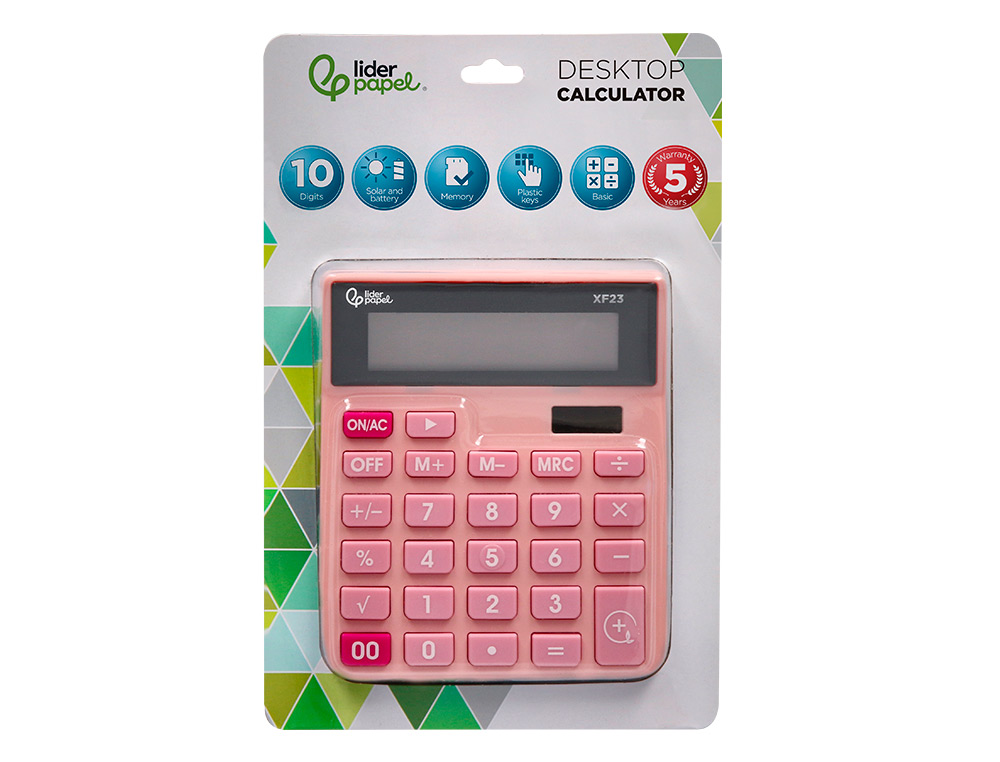 Calculadora liderpapel de secretaria xf23 10 digitos solar e pilhas cor rosa 127x105x24 mm ( Imagem 2 de 14 ) - Preview