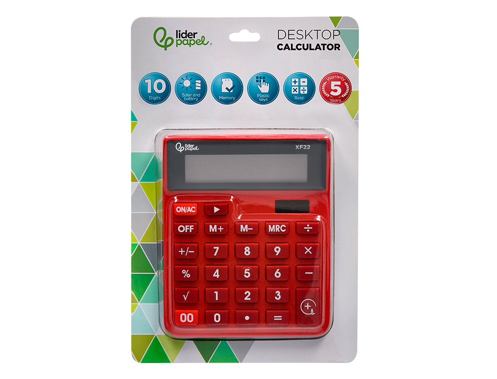 Calculadora liderpapel de secretaria xf22 10 digitos solar e pilhas cor vermelho 127x105x24 mm ( Imagem 2 de 14 ) - Preview